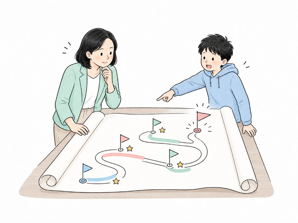 顧問與學生看著專屬學習路線圖